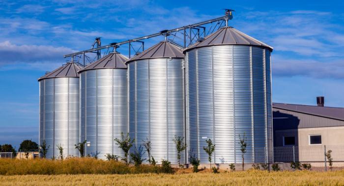 Four large grain silos